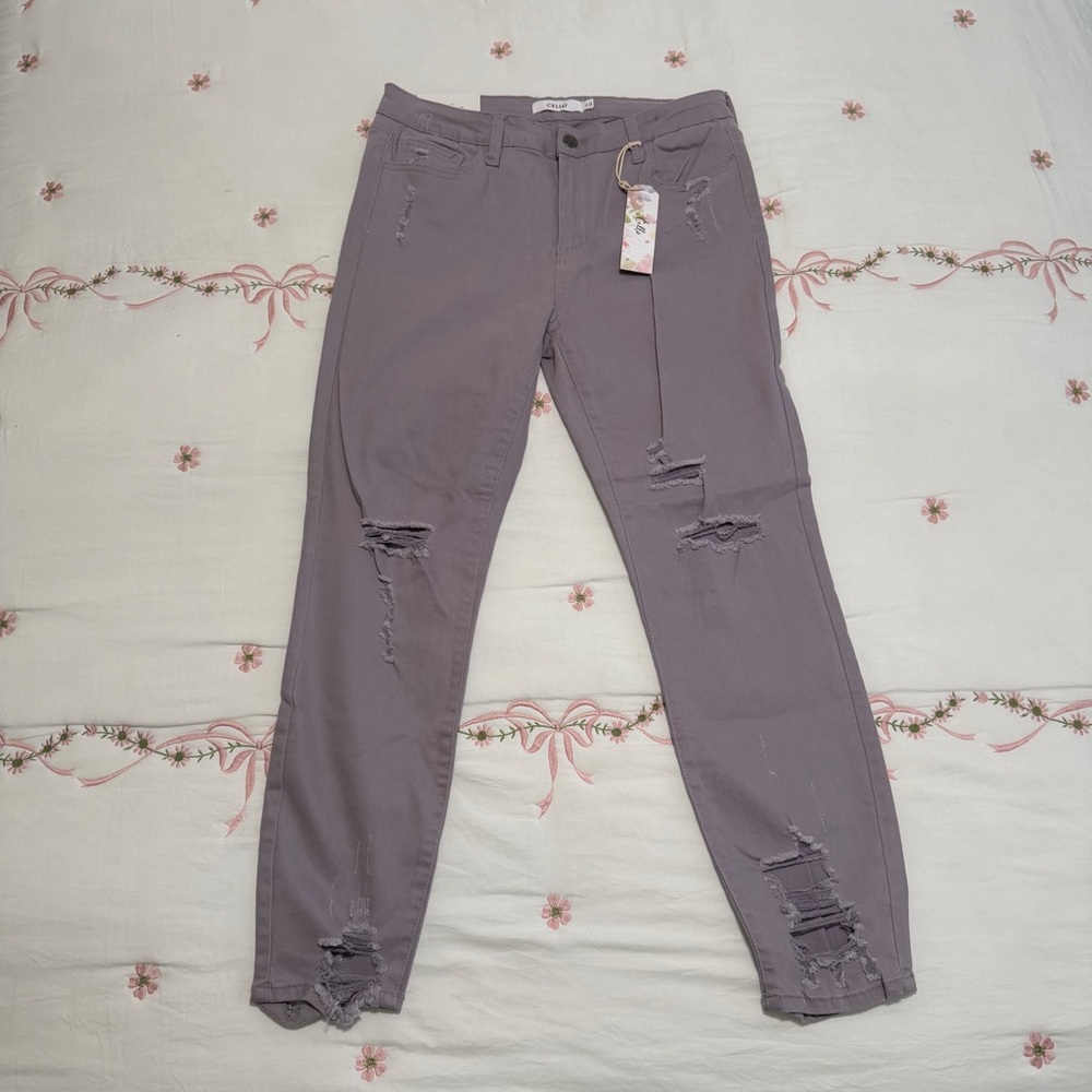 Cello Women's Distressed Skinny Jeans in Purple